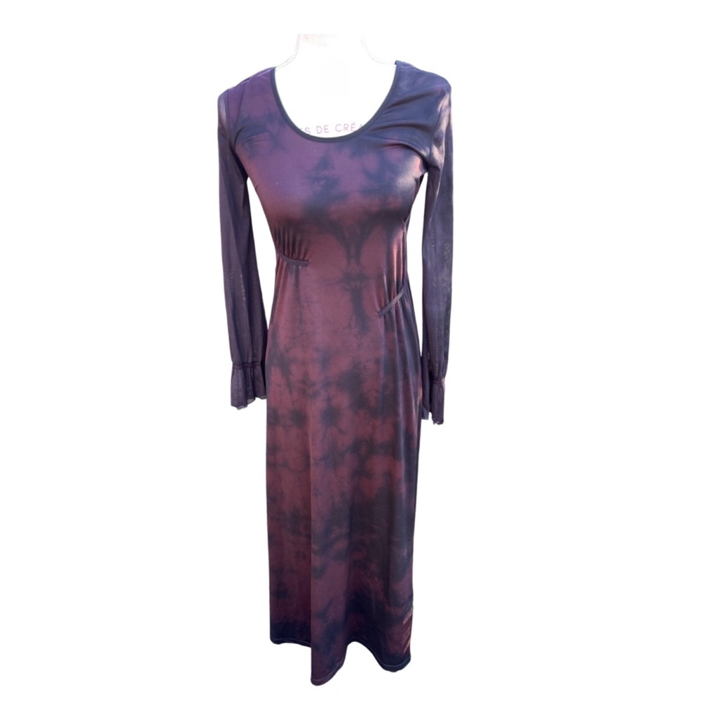 Vintage Cop.Copine Tie-Dye Long Mesh Sleeve Maxi Dress - 38 FR - Medium